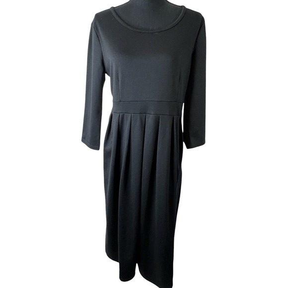 The Vermont Country Store Sz Medium Black Corduroy Pintucked Long Dress Modest - Picture 2 of 7